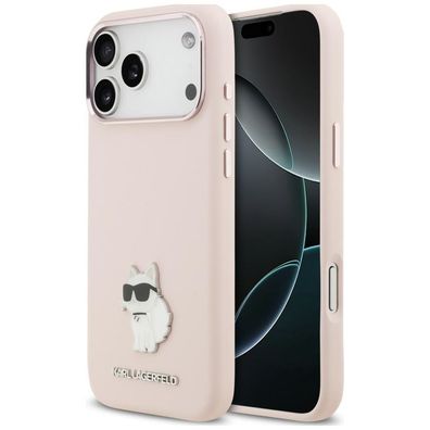 Handyhülle Karl Lagerfeld Silicone Choupette Metal Pin iPhone 18/17 Pro Max rosa