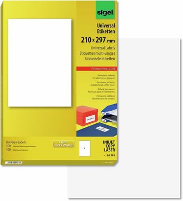 SIGEL LA182 Universal Etiketten A4 210 x 297 mm 100 Etiketten