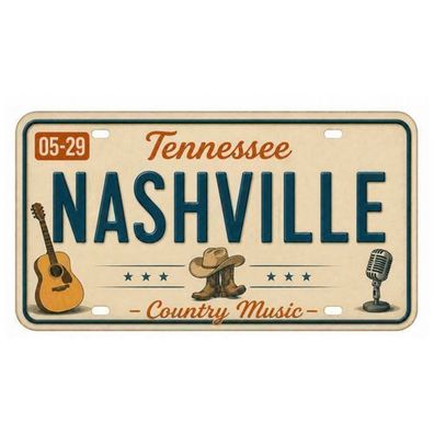 Blechschild 15x30cm - Nashville Music City Retro USA Nummernschild