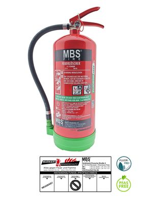 6l Schaum AB Feuerlöscher inkl. Plakette 27A = 9LE Schaumlöscher mit Manometer
