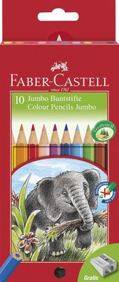 Faber Castell 111210 - Farbstifte Jumbo, 10er Kartonetui inklusive Spitzer