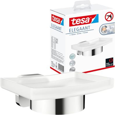 tesa Elegaant Seifenschale mit Wandhalterung, satiniertem Glas und verchromtem Edelst