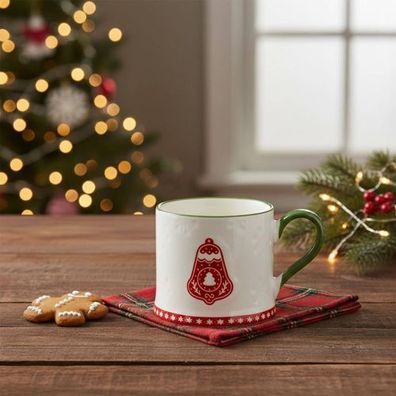 Ambition Weihnachtstasse groß 300 ml Cookies Porzellanbecher mit Weihnachtsglocke