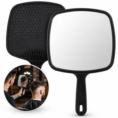 Friseur Handspiegel mit Griff Schwarz - Professioneller Handspiegel für Friseursalon