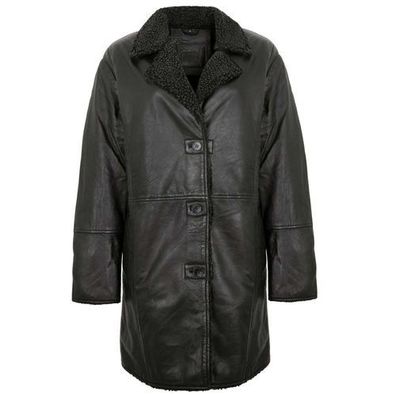 Mauritius - Damen Echtleder Ledermantel Lammnappa oversize schwarz