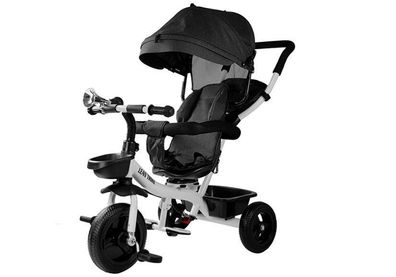 Dreirad LEAN Toys PRO300 Schwarz mit Schiebestange und UV-Verdeck 6-60 Monate