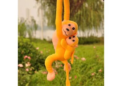 Plüschtier Affe mit Baby LEAN Toys 90 cm gelb mit Klettverschluss