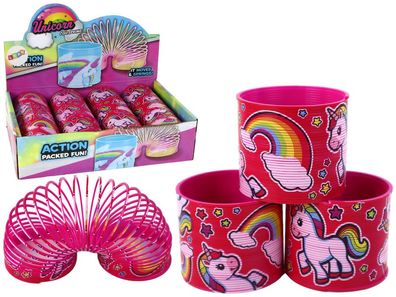 Spiralfeder LEAN TOYS Einhorn 6 cm rosa mit Regenbogen Motiv Spielzeug