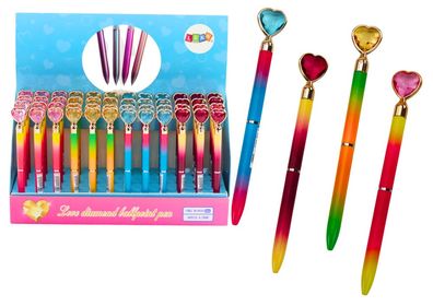 Kugelschreiber LEAN TOYS Herz-Diamant 0,7 mm blaue Mine 16 cm Regenbogenoptik