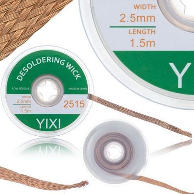 Rosfix Entlötlitze 2,5 mm x 1,5 m – Kupfergeflecht mit Kolophoniumschicht