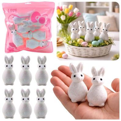 Osterhasen Deko LEAN TOYS Styropor mit Glitzer weiss 10 cm 6 Stueck