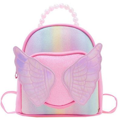 Kinderrucksack LEAN Shiny Wings Pearls Rosa 22 cm mit Perlengriff und Fronttasche