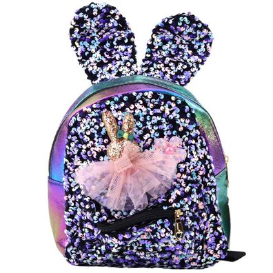 Kinderrucksack LEAN Pailletten Hasenohren Lila Bunt 22 cm 4,4 L
