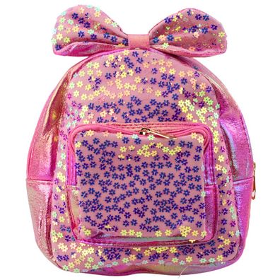 Kinderrucksack LEAN Rosa mit Blumen Pailletten und Schleife 22 cm 2,8 Liter