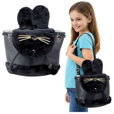 Kinderrucksack LEAN Hasen Motiv mit Plüschohren Schwarz 22 cm verstellbarer Riemen