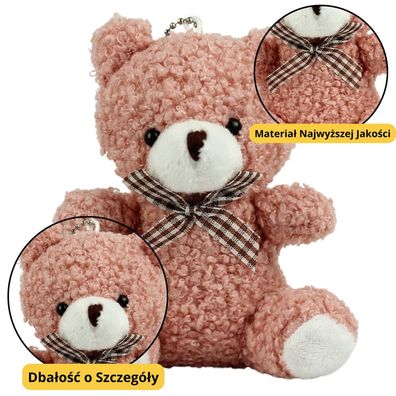 Teddybär Schlüsselanhänger LEAN TOYS Plüsch Rosa 8 cm mit karierter Schleife