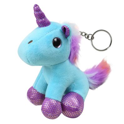 Schlüsselanhänger Einhorn LEAN Toys Plüsch 12 cm mit Metallring blau