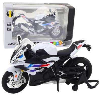 Motorradmodell LEAN Toys S1000 1:12 aus Metall, weiss mit Licht und Sound