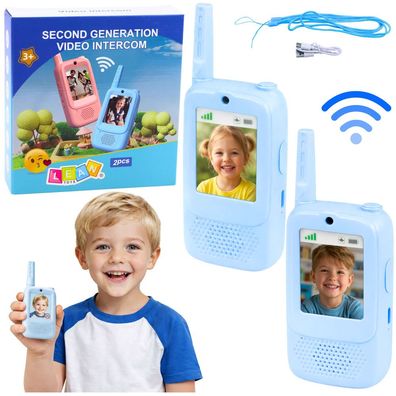 Kinder Walkie Talkie Set LEAN Toys 2 Stück mit Kamera und Bildschirm, blau