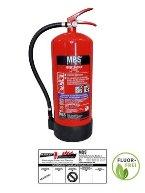 MBS FIRE 9l AB Schaum Feuerlöscher fluorfrei DIN EN 3 A/ B 27A 233B= 9LE