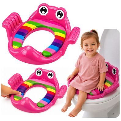 Toilettensitz Kinder LEAN Toys mit Griffen weicher Sitz Frosch Regenbogen rosa