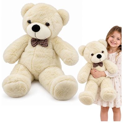 Teddybär LEAN Toys Plüschtier 80 cm, creme-weiß, karierte Schleife