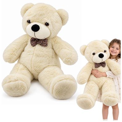 Teddybär Plüschtier LEAN Toys 120 cm creme-weiß mit karierter Schleife