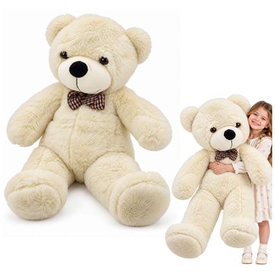 Plüschbär Teddybär LEAN Toys 160 cm cremeweiß mit karierter Schleife