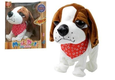 Interaktiver Plueschhund LEAN Toys mit Leine bellt und wedelt 22 cm ab 3 Jahren