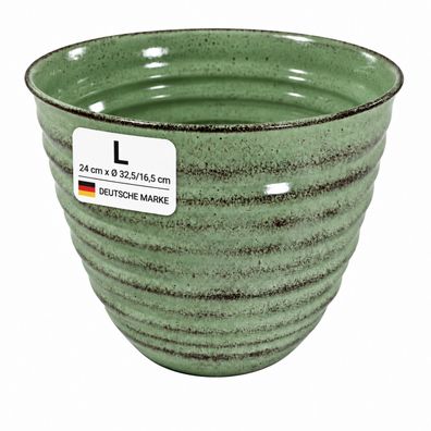 Pflanztopf Metall, Keramik-Optik gerippt, handgefertigt in grün, Größe L / grün / L