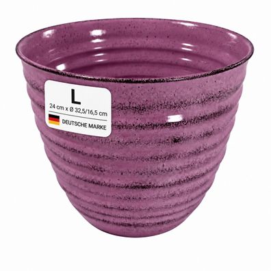 Pflanztopf Metall, Keramik-Optik gerippt, handgefertigt in lila, Größe L / lila / L