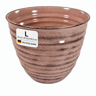 Pflanztopf Metall, Keramik-Optik gerippt, handgefertigt in rosa, Größe L / rosa / L