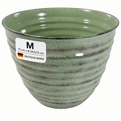 Pflanztopf Metall, Keramik-Optik gerippt, handgefertigt in grün, Größe M / grün / M