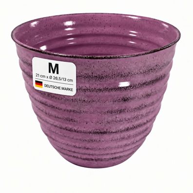 Pflanztopf Metall, Keramik-Optik gerippt, handgefertigt in lila, Größe M / lila / M
