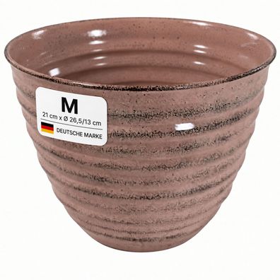 Pflanztopf Metall, Keramik-Optik gerippt, handgefertigt in rosa, Größe M / rosa / M
