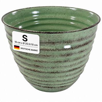 Pflanztopf Metall, Keramik-Optik gerippt, handgefertigt in grün, Größe S / S / grün
