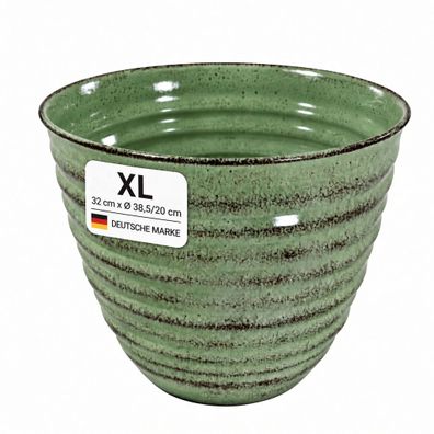 Pflanztopf Metall, Keramik-Optik gerippt, handgefertigt in grün, Größe XL / grün / XL