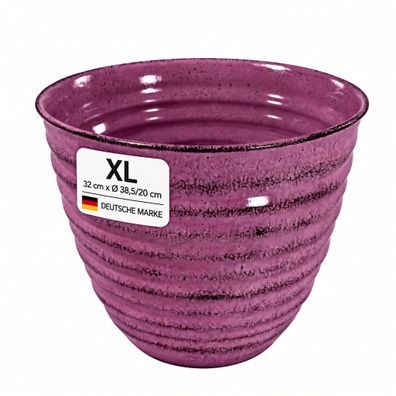 Pflanztopf Metall, Keramik-Optik gerippt, handgefertigt in lila, Größe XL / lila / XL