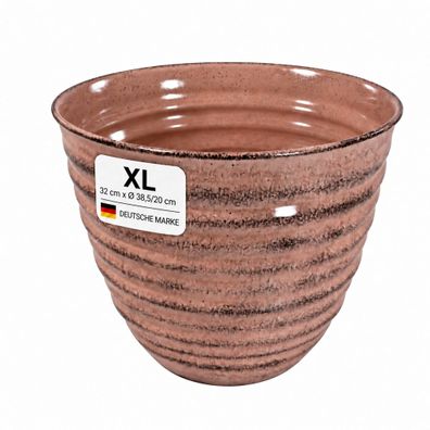 Pflanztopf Metall, Keramik-Optik gerippt, handgefertigt in rosa, Größe XL / rosa / XL
