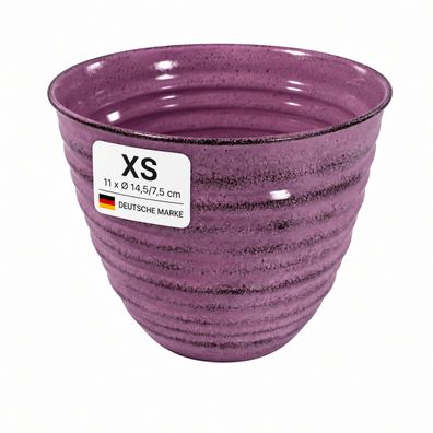 Pflanztopf Metall, Keramik-Optik gerippt, handgefertigt in lila, Größe XS / lila / XS