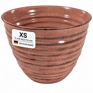 Pflanztopf Metall, Keramik-Optik gerippt, handgefertigt in rosa, Größe XS / rosa / XS
