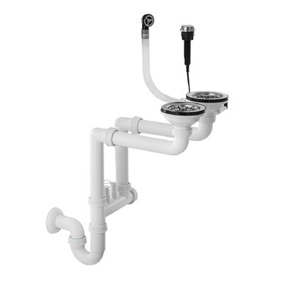 QLS Doppelbecken-Siphon automatisch mit Drehknopf Chrom 11432