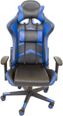 Gaming-Stuhl, schwarz-blau, Nacken- Rückenkissen, Gamerstuhl, Bürostuhl / schwarz-bla