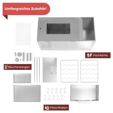 Räucherofen mit 3 Etagen und Räucherschnecke, Stahl, 80cm hoch / Räucherofen mit Räuc