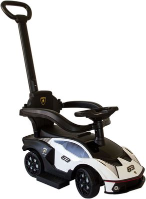 Rutschauto weiß, Kinderfahrzeug mit Sicherheitsbügel, Rutscherauto mit Schiebestange