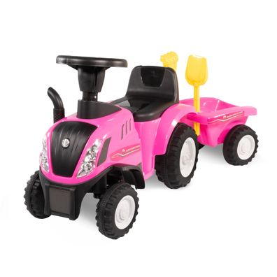 Rutschauto Traktor New Holland pinkt mit Anhänger, Kinderauto ab 1 Jahr / pink