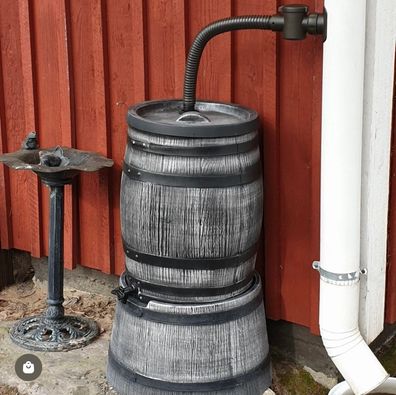 Regenfass 50 L mit Unterbau, grau, Holz-Optik, Wasserfass / 50 / grau / mit Unterbau
