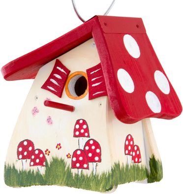 Vogelvilla, Nistkasten, handbemalt, wetterfest, Waldhaus beige / Waldhaus beige