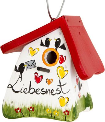 Vogelvilla, Nistkasten, handbemalt, wetterfest, Liebesnest weiß / Liebesnest weiß