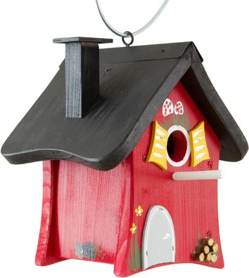 Vogelvilla Waldhütte rot, Nistkasten hängend, handbemalt, wetterfest / Waldhütte rot